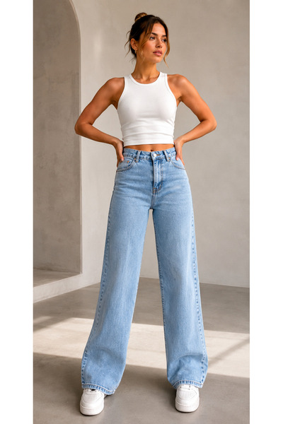 MY ARJA JEANS KADIN YÜKSEKBEL %5 LİKRALI WİDE LEG (PALAZZO) ESNEK JEANS (YENİ...