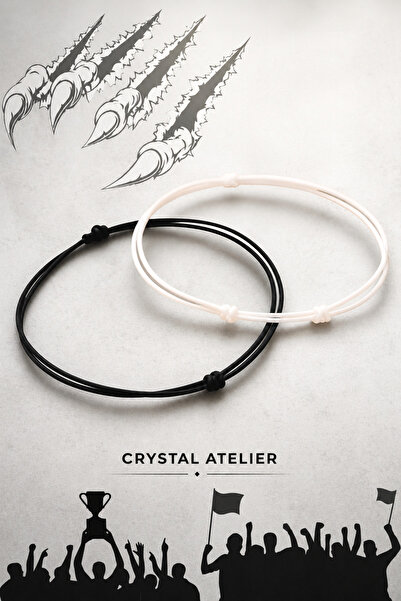Crystal Atelier Siyah beyaz kaydırmalı kilit örgü ip taraftar bilekliği