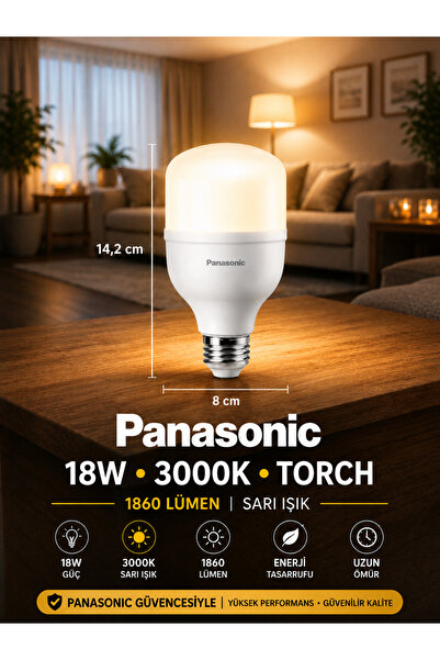 PANASONIC 18W LED Torch Ampul 3000K Sarı Işık 1860 Lümen 14,2×8 cm