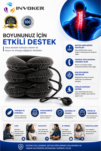 INVOKER Boyun Düzleşmesi Ağrısı Oturma Bozukluğu Şişirilebilir 3 Katlı Servik...