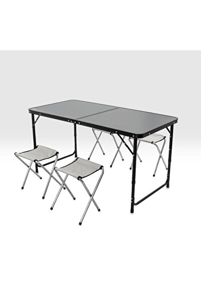 ARGEUS Katlanabilir Kamp Masası Seti - 4/6 Kişilik - 4 Tabureli - Elevate Plu...