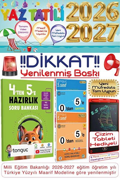 Tonguç Yayınları 4'ten 5'e Hazırlık Seti 0'dan 5'e Sayısal Sözel Yaz Tatil Ki...