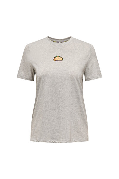 ONLY Сива дамска тениска с права кройка ONLFOODIE LIFE REG S/S TOP BOX JRS