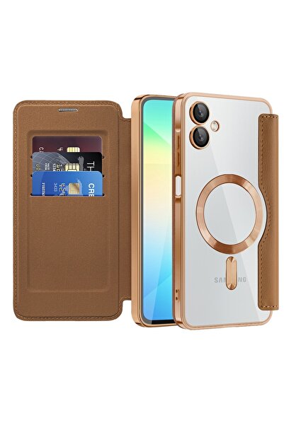 Techsuit Case for Samsung Galaxy A06 - SmartMag Book Case - Brown