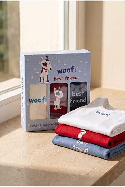 Katia&Bony 3-Pack Dog Patterned Children's Boxed Undershirts Red