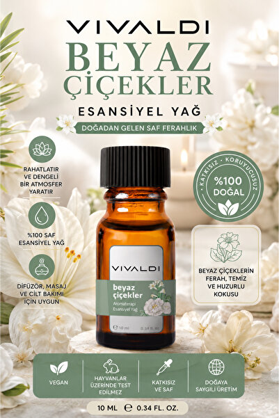 Vivaldi Home Beyaz Çiçekler Esansiyel Yağ 10 ml, Doğal Uçucu Yağ, Aromaterapi...