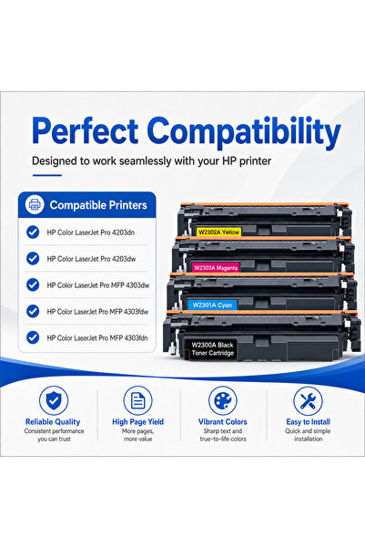 Generic خراطيش حبر 230A مع شريحة جديدة متوافقة مع HP 230A W2300A W2301A W2302A W2303A بديلة لطابعات HP Color LaserJet Pro 4203dn 4203dw 4303dw 4303fdw 4303fdn، أسود سماوي أصفر أرجواني، عبوة من 4 قطع
