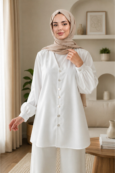 bellura Boydan Düğmeli Poplin Gömlek