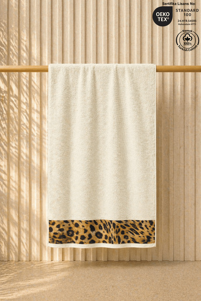 Ellaline Prosop de plajă leopard 100% bumbac certificat cremă pentru prosoape...