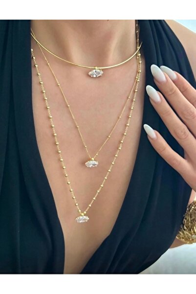 Twinssis Accessories قلادة ماركيز مقطوعة على شكل حجر واحد 65 سم