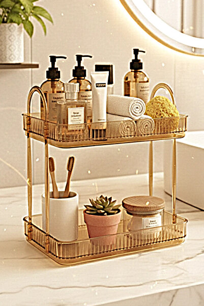 UNIQUE ME Organizator de baie cu 2 niveluri Raft de baie Chihlimbar
