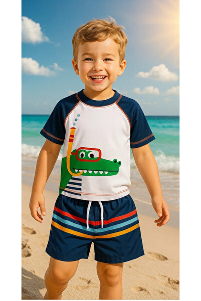 Lolliboomkids Erkek Çocuk Surfer Yelken Baskılı Mavi Turkuaz Beyaz T-shirt Şo...
