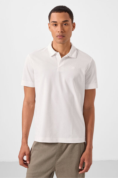 TOMMY LIFE Tricou pentru bărbați cu gât polo de bază Ecru Standard Fit - 87748