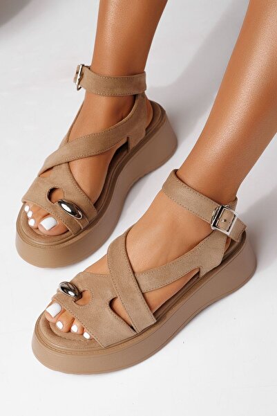 Zaira Sandale cu platforma dama khaki din piele ecologica intoarsa Beatrix #2...