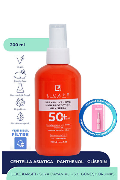 Licape Spf 50 Faktör Uva - Uvb Güneş Koruyucu Sprey Süt 200ml