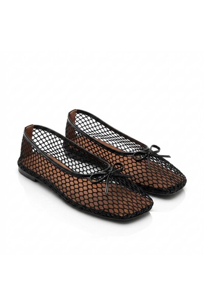 SİBA SHOES Lia Mesh Detailed Black Ballerinas