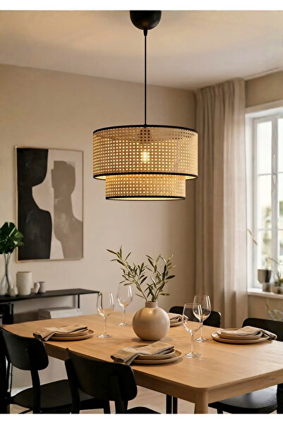 HOMİNG Orijinal Modern Serisi Doğal Hazeran Rattan 2 Katlı Sarkıt Avize