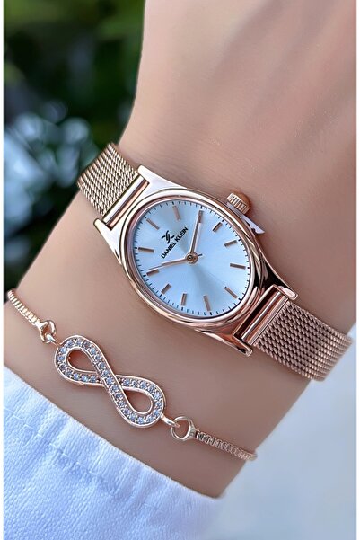 Daniel Klein Women's Wristwatch Steel Mesh Band Rose Color Gift Bracelet Dkf78C3