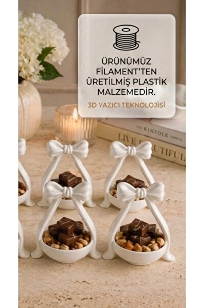 YSR HOME 2'li Beyaz Fiyonk Tasarım Lüks Sunumluk Seti - Kahve Yanı Lokumluk, ...