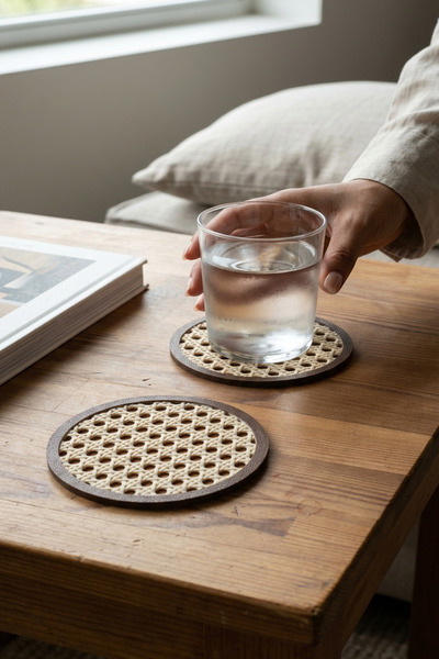 Alwen Hazeran |   Coaster |   Hazeran Patterned Coasters |   Set of 2 |   Brown
