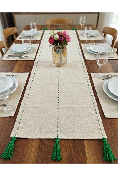 denizli hatırası Runner autentic în stil boem, cu dungi, cu ciucuri, 47x105 cm
