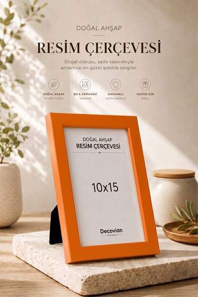 DecovianHomeDesign Doğal Ahşap Modern Ayaklı 10x15 Fotoğraf Çerçevesi | Turun...