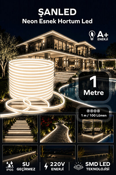 ŞANLED NEON Esnek Hortum Şerit Led GÜN IŞIĞI rengi + 220V Fiş/1,2,3,4,5,10,15...