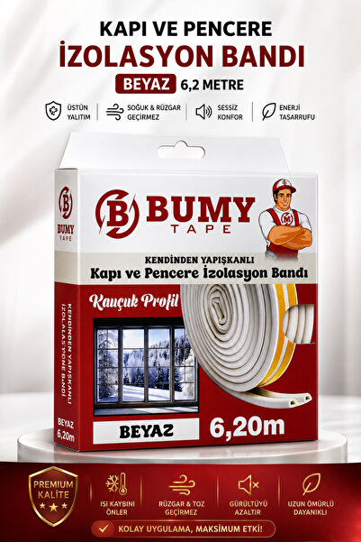 BUMY شريط لاصق بطول 6.2 متر (أبيض) لنوافذ الأبواب، شريط عازل للبرودة من المطاط