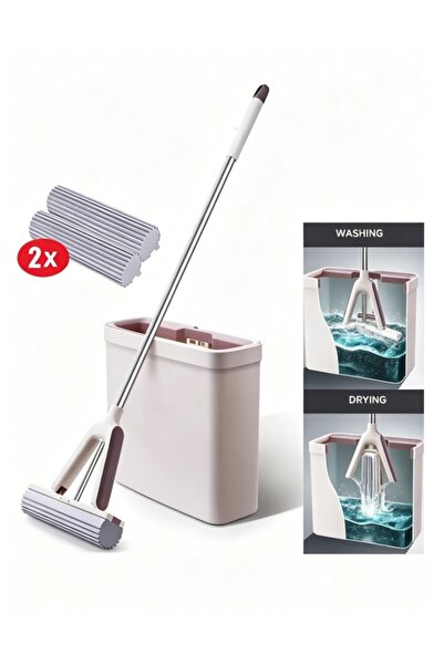 Generic 🧹Sponge Roller Mop and Bucket Set, Self Wringing 2 Sponge Heads Refi...