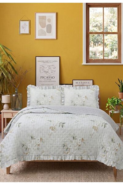 LALHOME طقم غطاء سرير مزدوج من فلورز مقاس 240x260 سم - 100% بوليستر كريمي مع ...