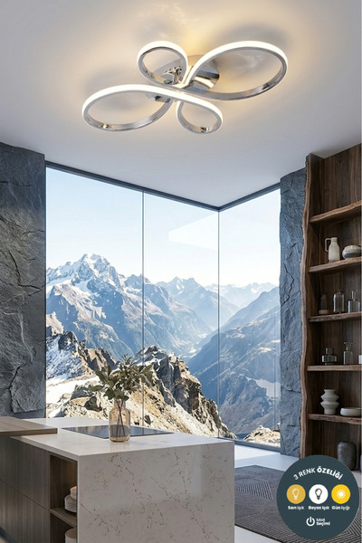 Lzy Avize Store Liya Krom LED Plafonyer Avize 3 Renk | Salon, Hol ve Oturma O...