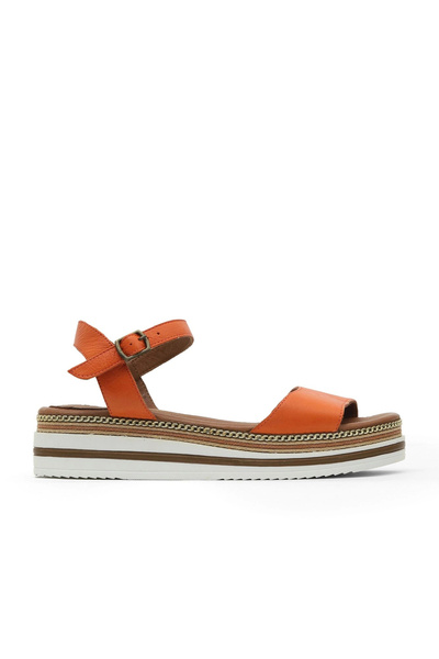 Bueno Shoes Sandale plate de damă din piele portocalie 01wq1612