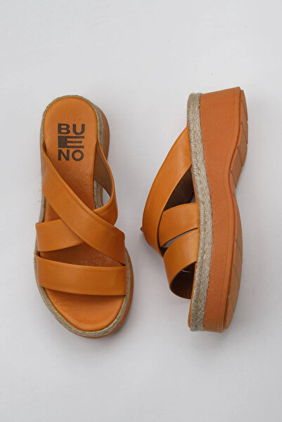 Bueno Shoes Πορτοκαλί Δερμάτινες Γυναικείες Παντόφλες Flat 01wy8202