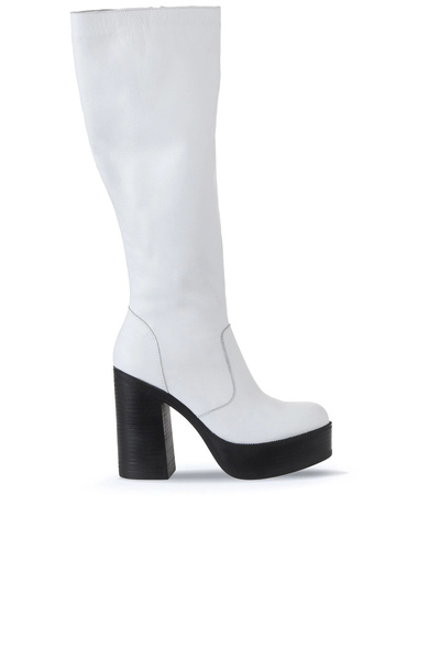 Bueno Shoes Cizme de damă din piele albă cu toc - 01wv5005