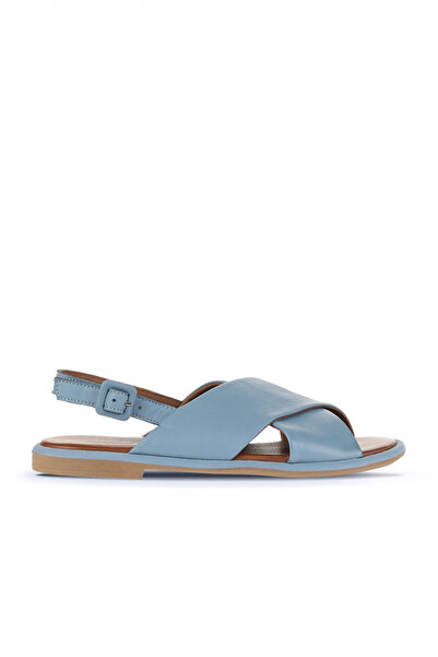 Bueno Shoes Sandale plate de damă din piele deschisă albastră 01wa3600