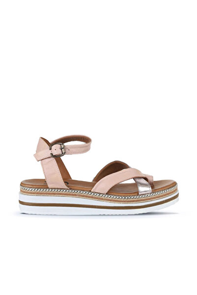 Bueno Shoes Sandale plate pentru femei din piele Dusty Rose 01wq1607