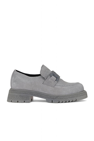 Bueno Shoes Loafer de damă din piele intoarsa gri deschis 01wz1404