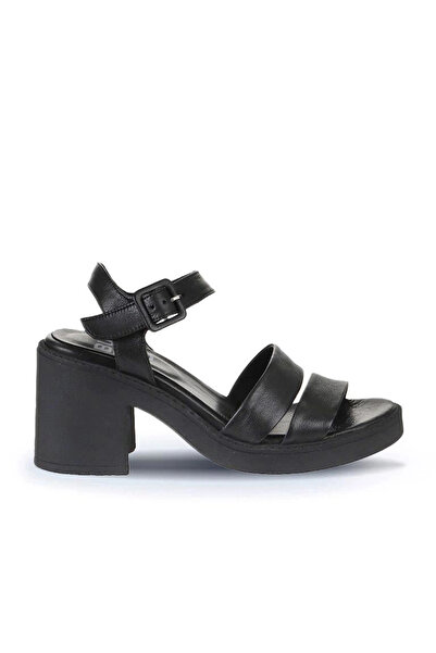 Bueno Shoes Μαύρα δερμάτινα γυναικεία πέδιλα με τακούνι 01wy12506