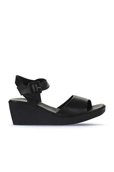 Bueno Shoes Sandale cu toc cu pană pentru femei din piele neagră 01wy2400