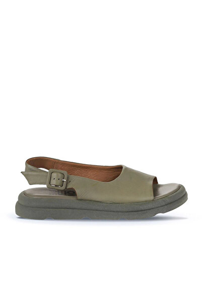 Bueno Shoes Χακί Δερμάτινα Γυναικεία Σανδάλια Flat 01wy9404