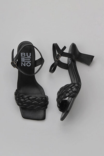 Bueno Shoes Μαύρα δερμάτινα γυναικεία πέδιλα με τακούνι 01wy6800