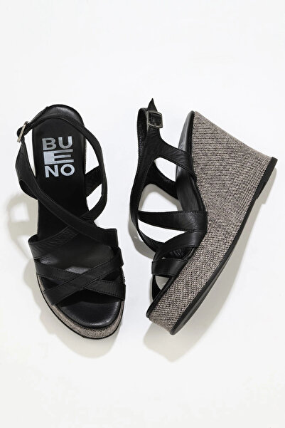 Bueno Shoes Sandale cu toc pană pentru femei din piele neagră 01wq7300