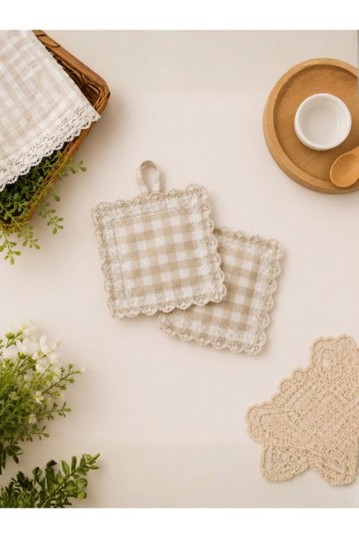 Ayşenur Çeyiz Duck Fabric Apron Set 3-Piece Apron - Bag Holder - Holder