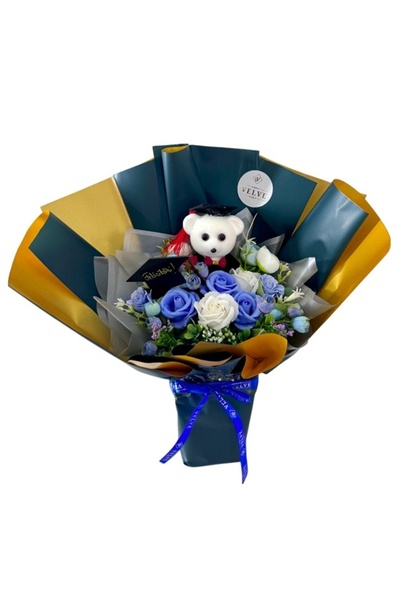 velve Buchet floral pentru absolvire,trandafiri,camelie,pancarta lemn cu mesa...
