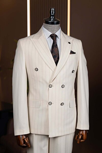 terzi ayhan Exclusive striped double-breasted suit beige