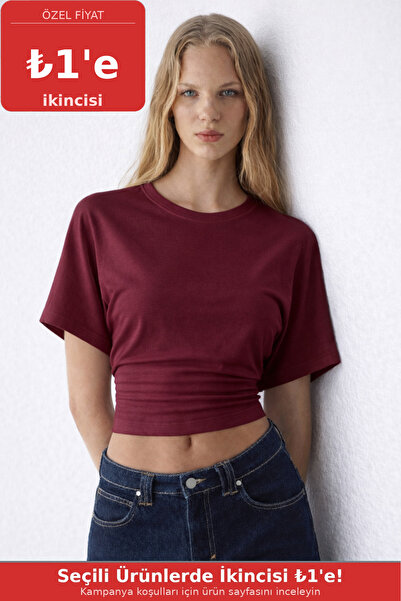 COMBİNE MİCHAİL Women's Bat Sleeve Basic Tight Burgundy Blouse