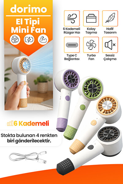 Dorimo Şarjlı El Tipi Mini Fan Turbo Vantilatör 6 Kademeli Sessiz Type-C Taşı...