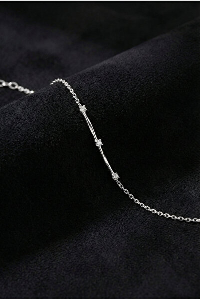 Roza Silver 925 Ayar Zirkon Taşlı Rodyum Üç Taşlı Minimal Gümüş Bileklik