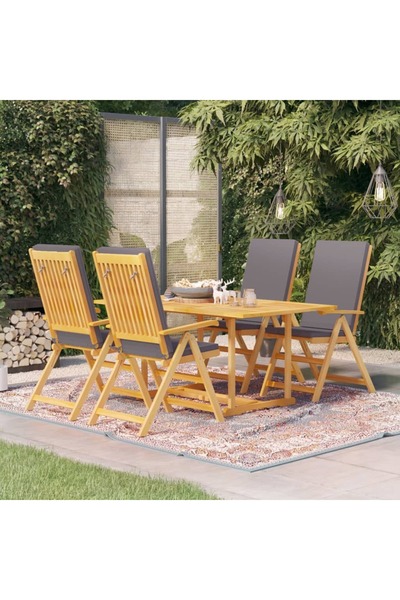 Concept Set mobilier de grădină cu perne gri, 5 piese, lemn masiv tec
