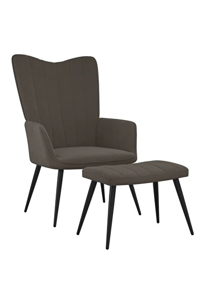 Concept Scaun de relaxare cu taburet, gri închis, catifea